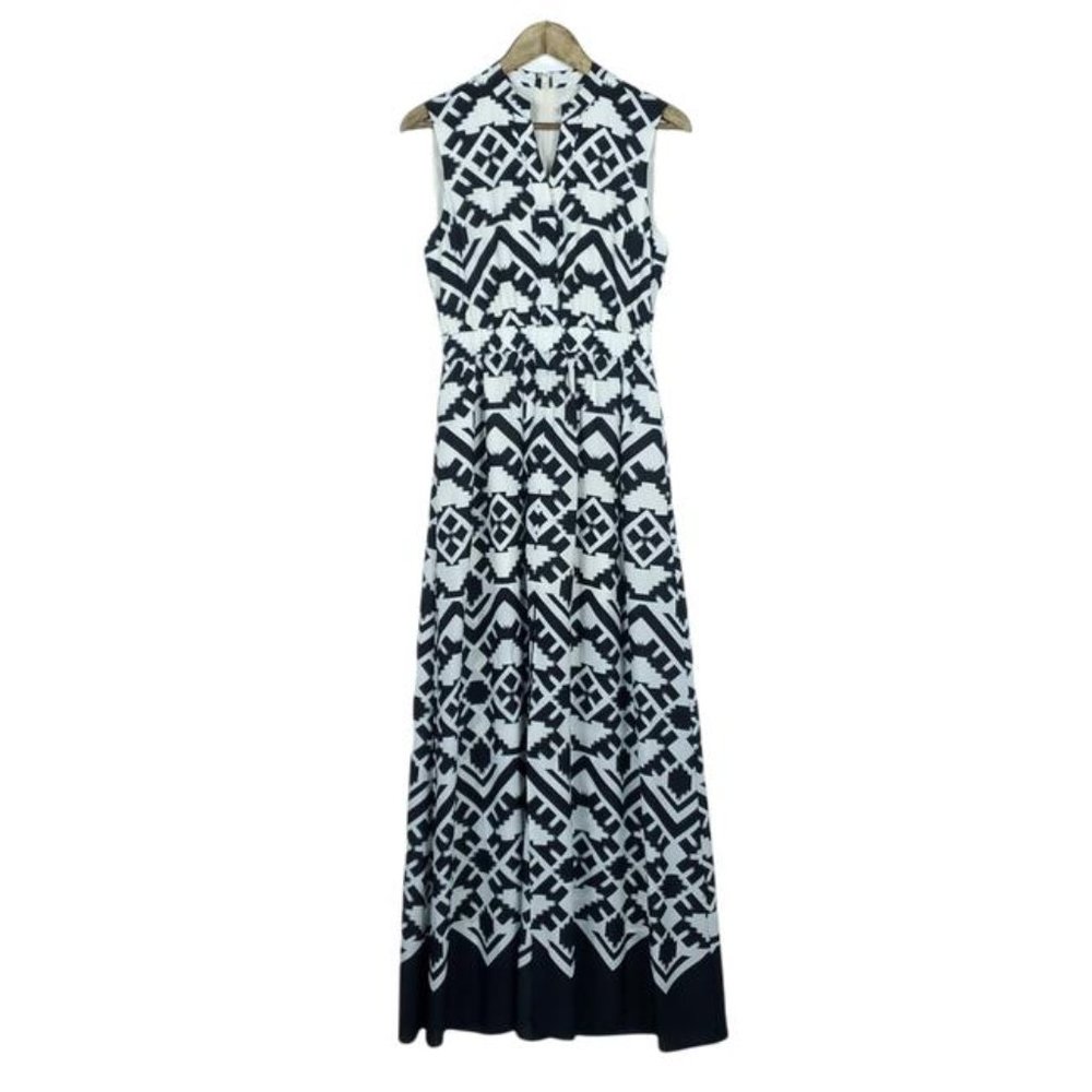 Eliza J Black and White Ikat print Maxi dress